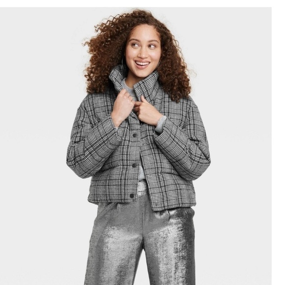 A New Day Plaid Button Down Puffer Coat - Picture 1 of 5
